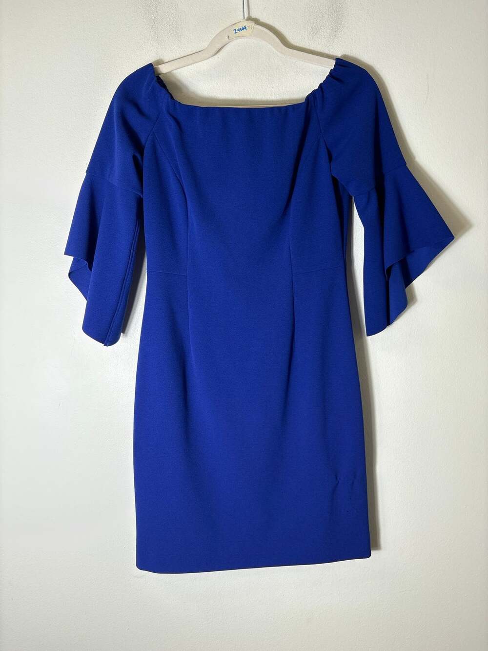 Antonio Melani Deep Blue Off the Shoulder 3/4 Sleeve Dress Sz 4
